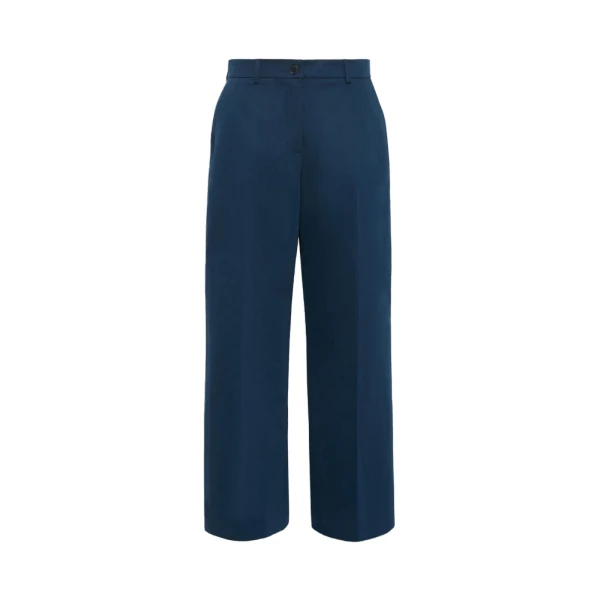 Urial Cotton Satin Cropped Trousers in Navy