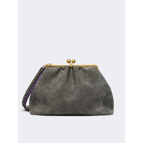 Max Mara Utile XXL Textured Suede Pasticcino Bag in Dark Grey | Clutch Bags | Coveti