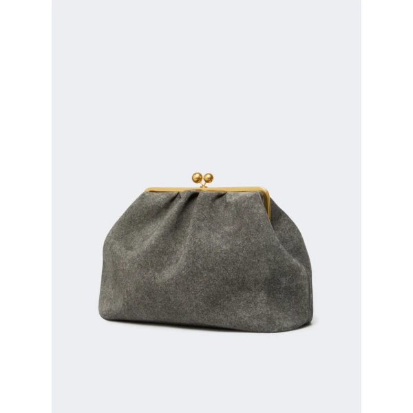 Max Mara Utile XXL Textured Suede Pasticcino Bag in Dark Grey | Clutch Bags | Coveti