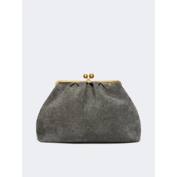 Max Mara Utile XXL Textured Suede Pasticcino Bag in Dark Grey | Clutch Bags | Coveti