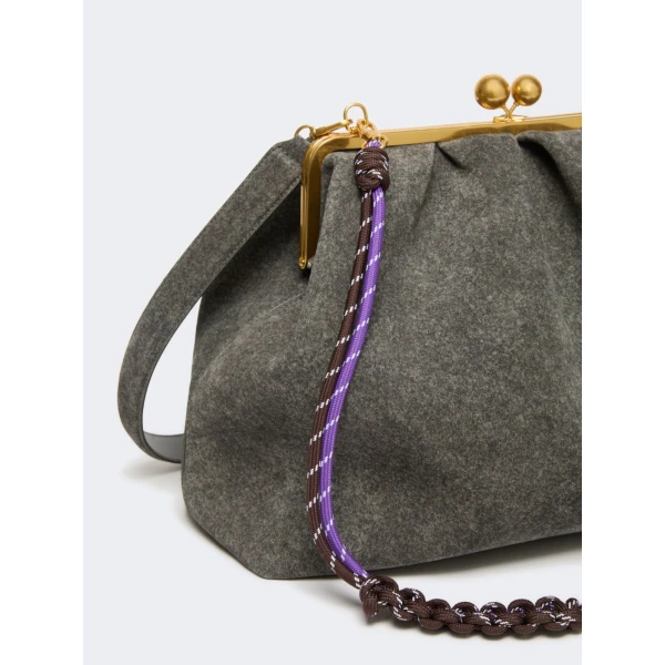 Max Mara Utile XXL Textured Suede Pasticcino Bag in Dark Grey | Clutch Bags | Coveti