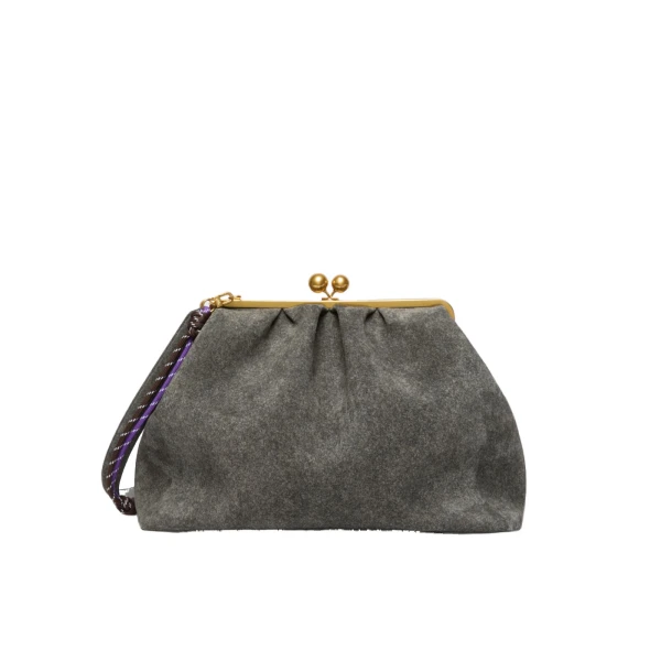 Max Mara Utile XXL Textured Suede Pasticcino Bag in Dark Grey | Clutch Bags | Coveti
