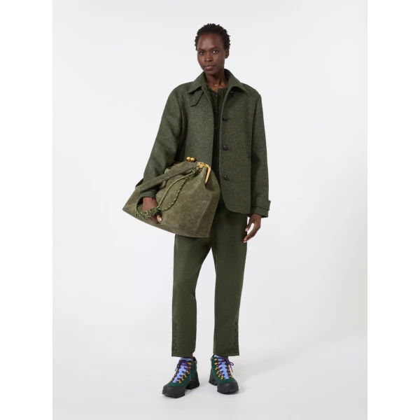 Max Mara Utile XXL Textured Suede Pasticcino Bag in Olive Green | Clutch Bags | Coveti