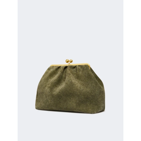 Max Mara Utile XXL Textured Suede Pasticcino Bag in Olive Green | Clutch Bags | Coveti