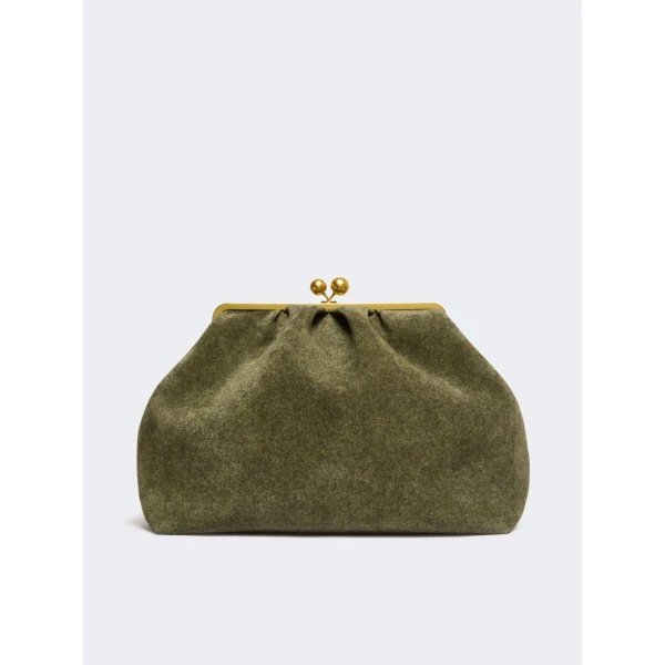 Max Mara Utile XXL Textured Suede Pasticcino Bag in Olive Green | Clutch Bags | Coveti