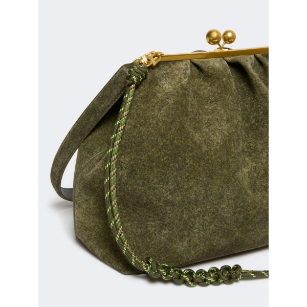 Max Mara Utile XXL Textured Suede Pasticcino Bag in Olive Green | Clutch Bags | Coveti