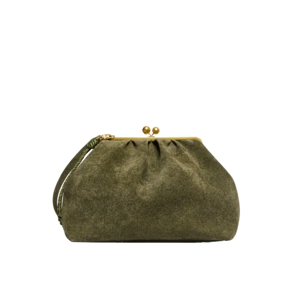 Max Mara Utile XXL Textured Suede Pasticcino Bag in Olive Green | Clutch Bags | Coveti