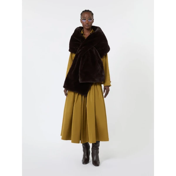 Max Mara Valle Cotton-Blend Satin Flared Skirt in Mustard | Midi Skirts | Coveti