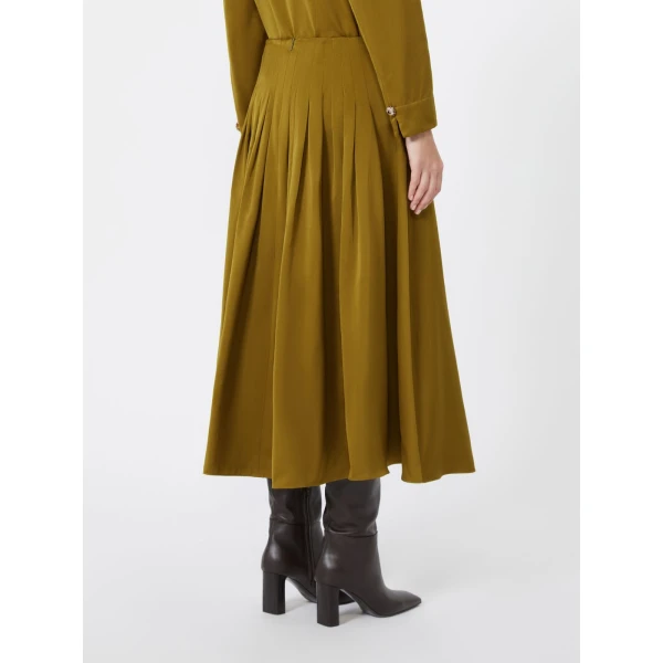 Max Mara Valle Cotton-Blend Satin Flared Skirt in Mustard | Midi Skirts | Coveti