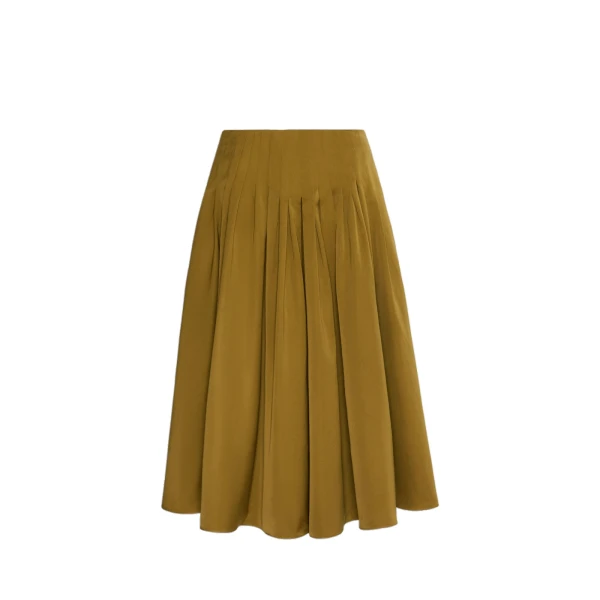 Max Mara Valle Cotton-Blend Satin Flared Skirt in Mustard | Midi Skirts | Coveti