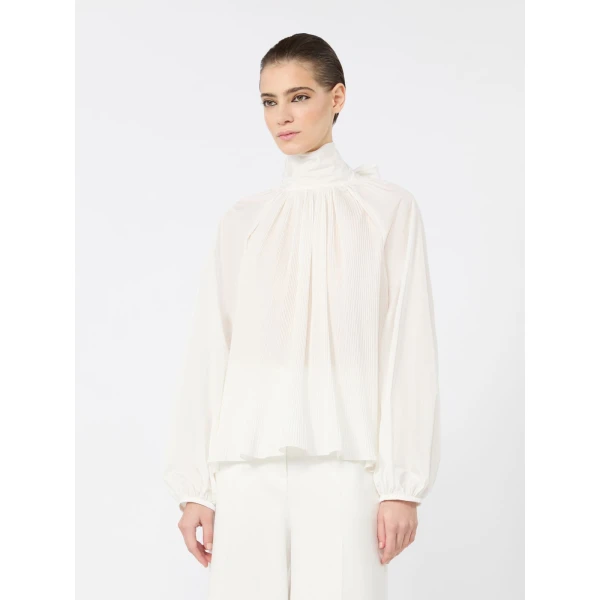 Max Mara Valle Silk Taffeta Blouse in White | Blouse | Coveti