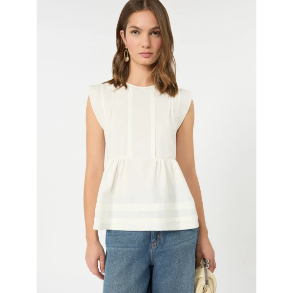 Max Mara Vallo Sleeveless Cotton Poplin Blouse in White | Blouse | Coveti