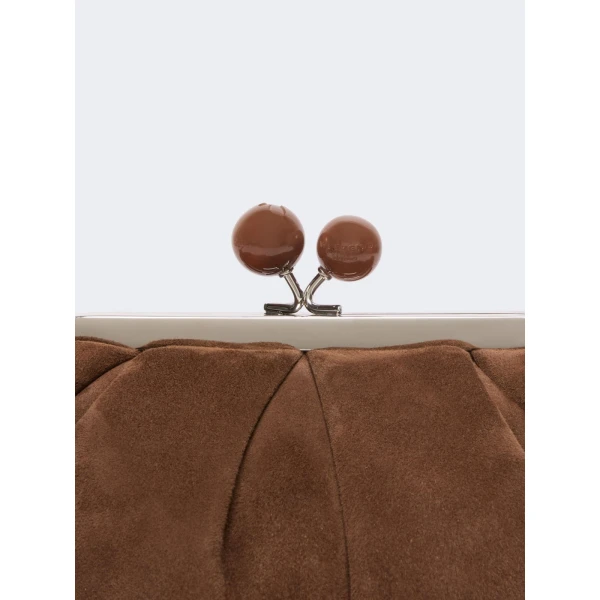 Max Mara Valois Small Suede Pasticcino Bag in Chocolate | Clutch Bags | Coveti