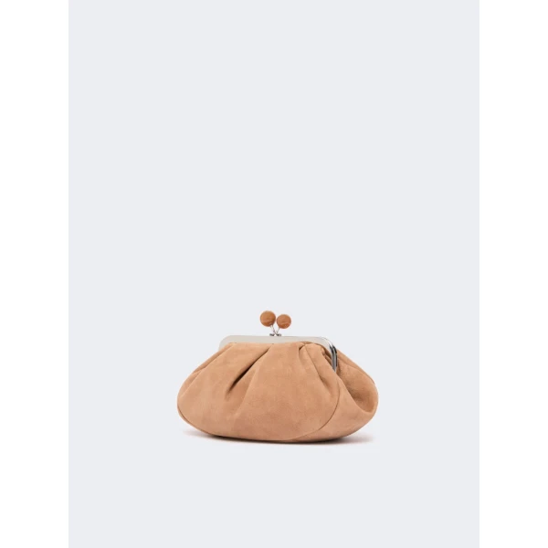 Max Mara Valois Small Suede Pasticcino Bag in Sand | Clutch Bags | Coveti