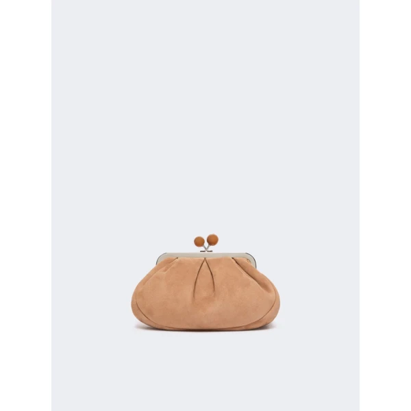 Max Mara Valois Small Suede Pasticcino Bag in Sand | Clutch Bags | Coveti