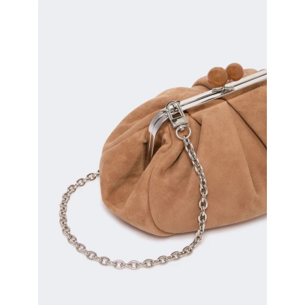 Max Mara Valois Small Suede Pasticcino Bag in Sand | Clutch Bags | Coveti
