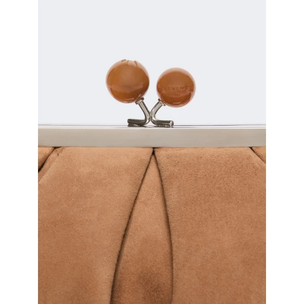 Max Mara Valois Small Suede Pasticcino Bag in Sand | Clutch Bags | Coveti