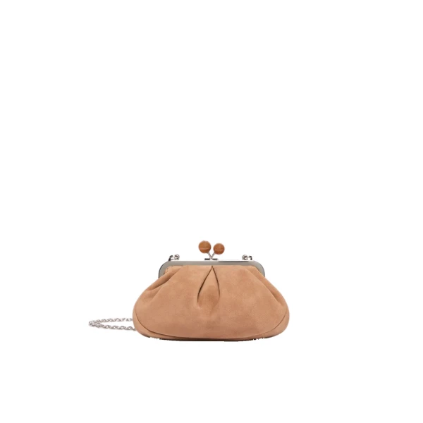 Max Mara Valois Small Suede Pasticcino Bag in Sand | Clutch Bags | Coveti