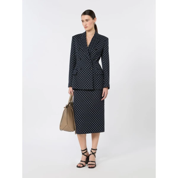 Max Mara Valvola Double-Breasted Polka Dot Jersey Blazer in Ultramarine | Blazers | Coveti
