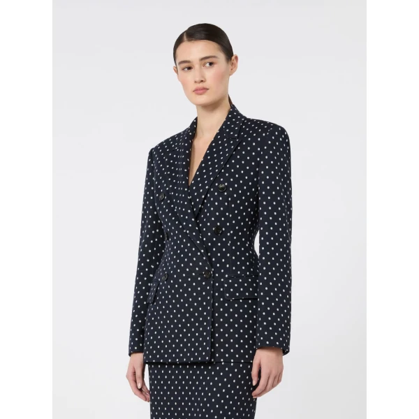 Max Mara Valvola Double-Breasted Polka Dot Jersey Blazer in Ultramarine | Blazers | Coveti