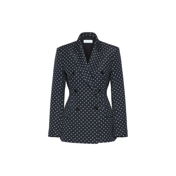 Max Mara Valvola Double-Breasted Polka Dot Jersey Blazer in Ultramarine | Blazers | Coveti