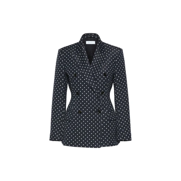 Valvola Double-Breasted Polka Dot Jersey Blazer in Ultramarine