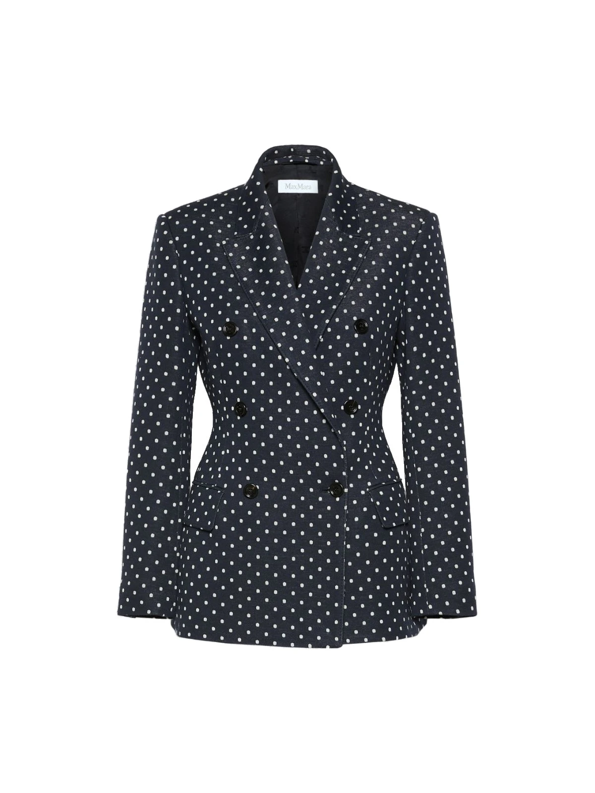 Max Mara Valvola Double-Breasted Polka Dot Jersey Blazer in Ultramarine Max Mara Valvola Double-Breasted Polka Dot Jersey Blazer in Ultramarine | Blazers | Coveti