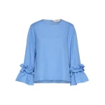 Max Mara Valzer Cotton Poplin Ruffle Blouse in Light Blue | Blouse | Coveti