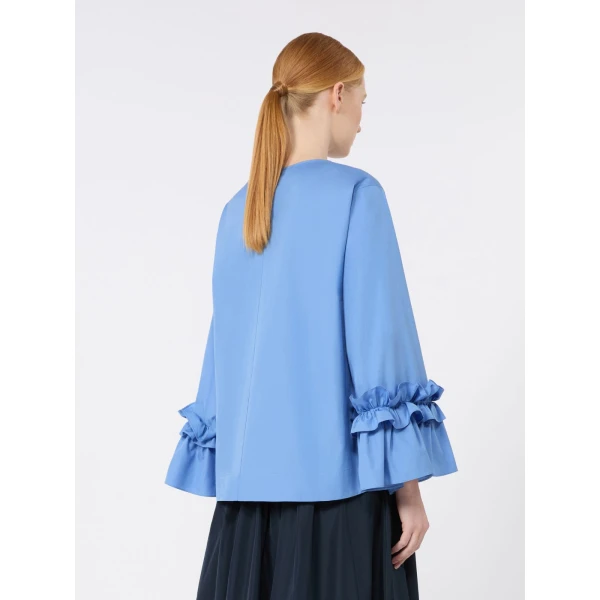 Max Mara Valzer Cotton Poplin Ruffle Blouse in Light Blue | Blouse | Coveti