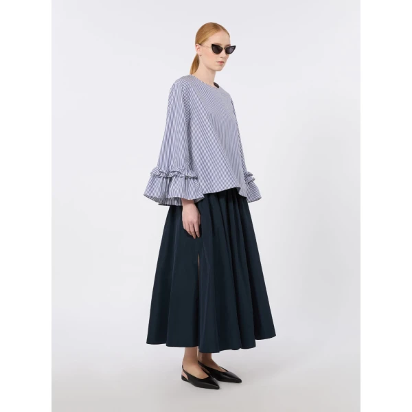 Max Mara Valzer Cotton Poplin Ruffle Blouse in Light Blue Style 2 | Blouse | Coveti