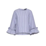 Max Mara Valzer Cotton Poplin Ruffle Blouse in Light Blue Style 2 | Blouse | Coveti
