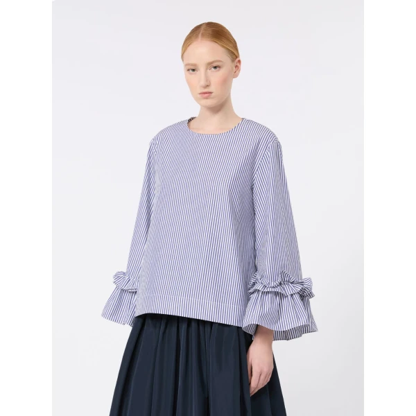 Max Mara Valzer Cotton Poplin Ruffle Blouse in Light Blue Style 2 | Blouse | Coveti