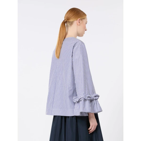 Max Mara Valzer Cotton Poplin Ruffle Blouse in Light Blue Style 2 | Blouse | Coveti