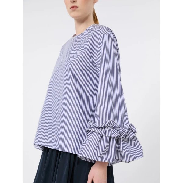Max Mara Valzer Cotton Poplin Ruffle Blouse in Light Blue Style 2 | Blouse | Coveti