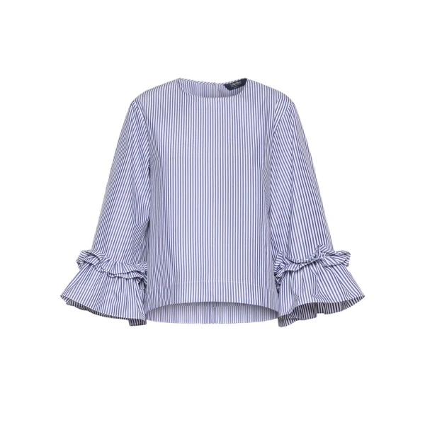 Max Mara Valzer Cotton Poplin Ruffle Blouse in Light Blue Style 2 | Blouse | Coveti