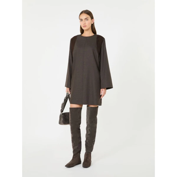 Max Mara Vanesio Wool Flannel Short Dress in Mud | Mini Dresses | Coveti