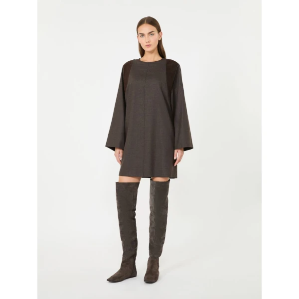 Max Mara Vanesio Wool Flannel Short Dress in Mud | Mini Dresses | Coveti
