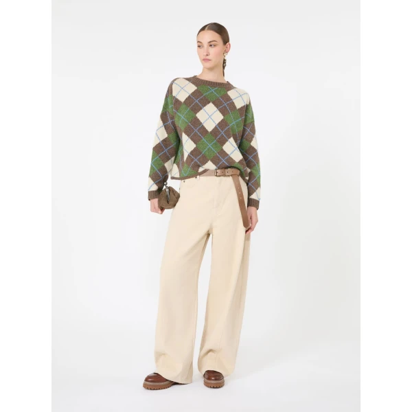 Max Mara Vasaio Wool Argyle Jumper in Marron Glace | Sweaters | Coveti