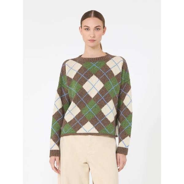 Max Mara Vasaio Wool Argyle Jumper in Marron Glace | Sweaters | Coveti