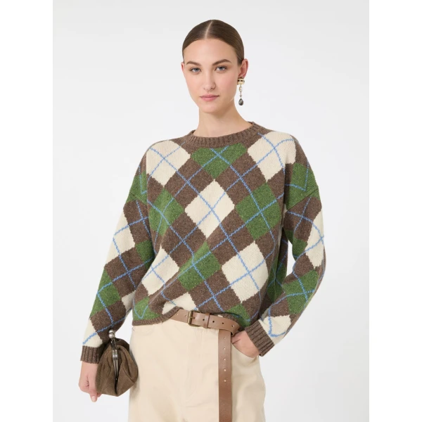 Max Mara Vasaio Wool Argyle Jumper in Marron Glace | Sweaters | Coveti