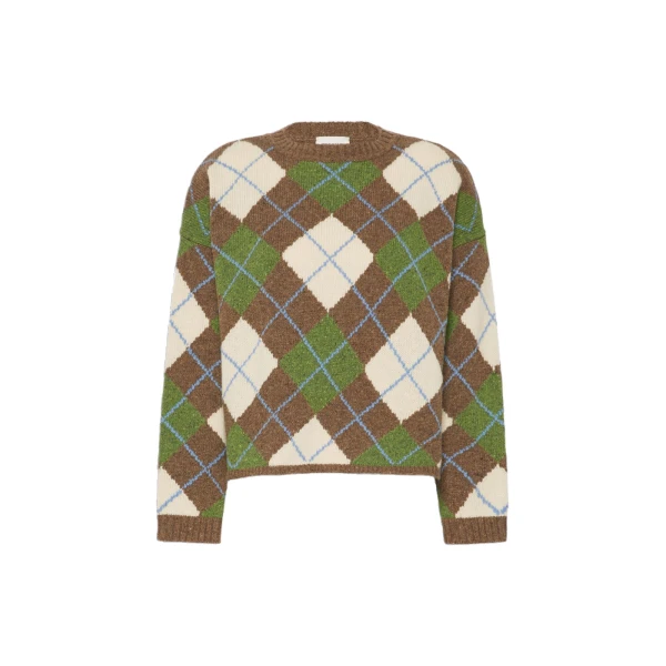Max Mara Vasaio Wool Argyle Jumper in Marron Glace | Sweaters | Coveti