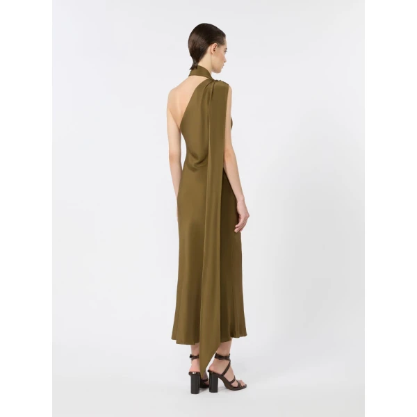 Max Mara Vasto Silk Crepe de Chine One-Shoulder Dress in Mud | Midi Dresses | Coveti