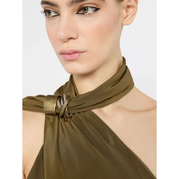 Max Mara Vasto Silk Crepe de Chine One-Shoulder Dress in Mud | Midi Dresses | Coveti