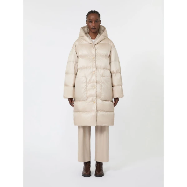 Max Mara Veliero Midi Water-Repellent Puffer Jacket in Natural | Coats | Coveti
