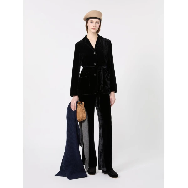 Max Mara Velvet Palazzo Trousers in Black | Wide leg pants | Coveti