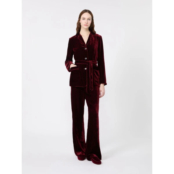 Max Mara Velvet Palazzo Trousers in Bordeaux | Wide leg pants | Coveti