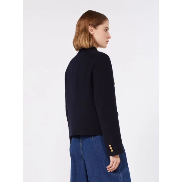 Max Mara Venere Wool, Cashmere and Silk Varsity Jacket in Navy | Blazers | Coveti