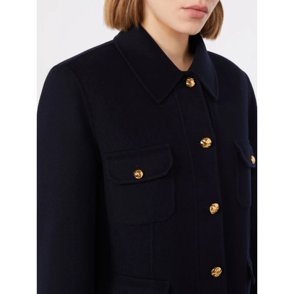 Max Mara Venere Wool, Cashmere and Silk Varsity Jacket in Navy | Blazers | Coveti