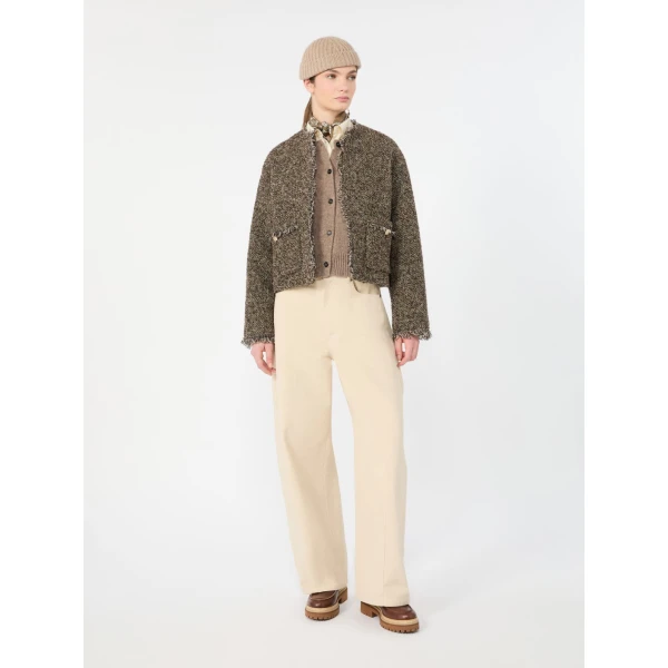 Max Mara Vento Wool Blend Boucle Boxy Jacket in Brown | Blazers | Coveti