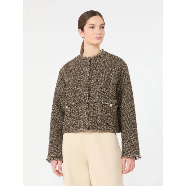 Max Mara Vento Wool Blend Boucle Boxy Jacket in Brown | Blazers | Coveti